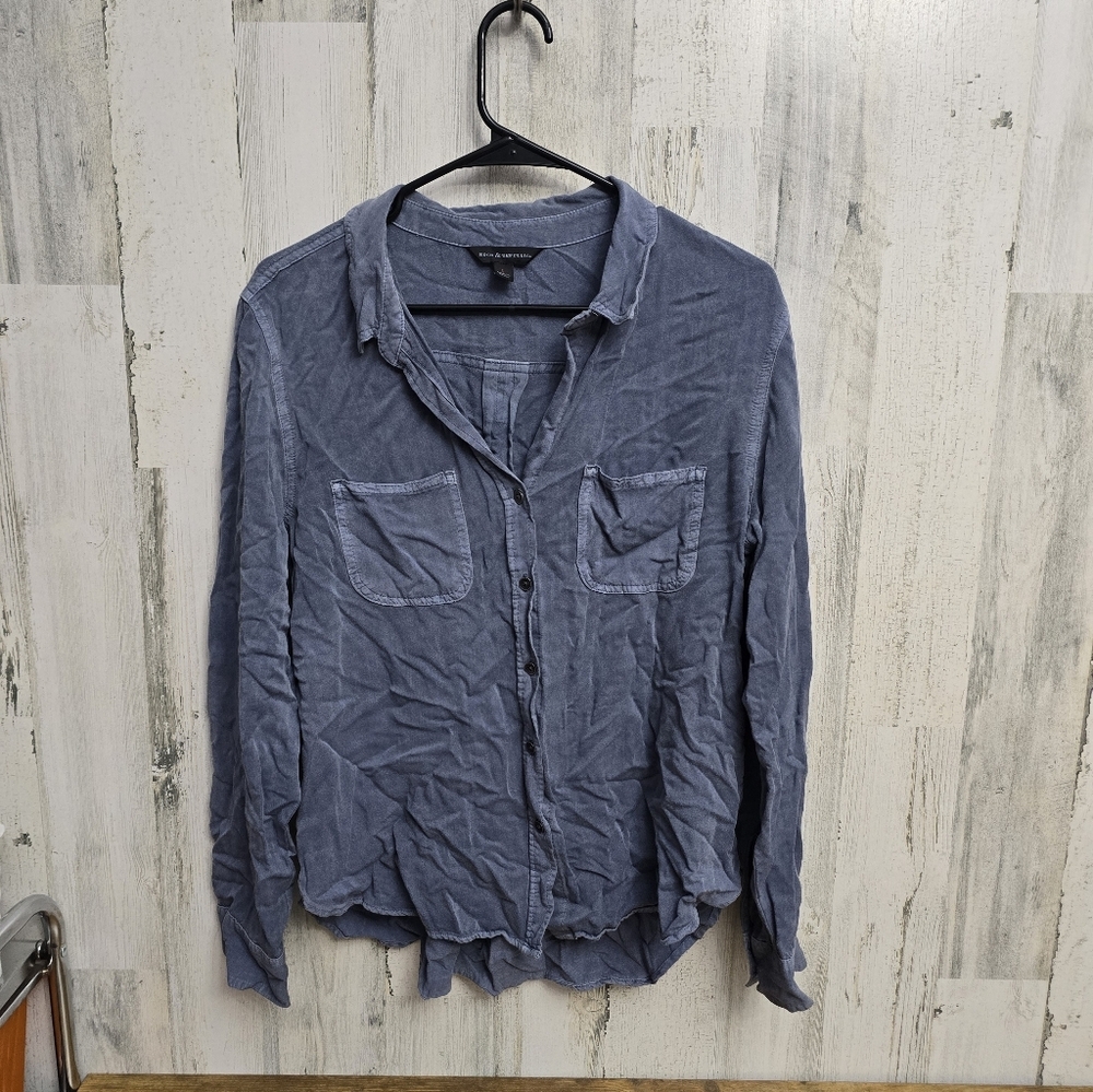 Rock & Republic Casual Slate Button-Down Shirt Womens Size Large